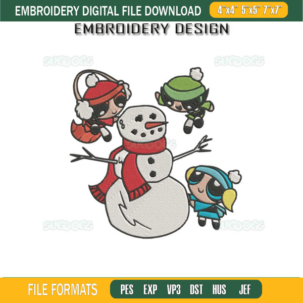 Christmas Powerpuff And Snowman Embroidery Design File, Powerpuff Santa Embroidery Design File.jpg