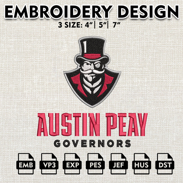 NCAA Logo Embroidery Designs, Austin Peay Governor Embroidery Files, NCAA Peay Governor, Machine Embroidery Designs.jpg