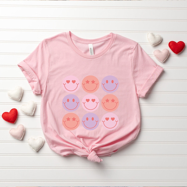 Happy Face Valentine's Day Shirt, Cute Happy Face Shirt, Retro Heart Shirt, Groovy Valentines Day Shirt, Happy Face Crewneck, Love Shirt.jpg