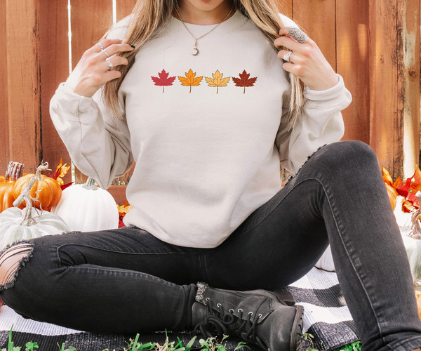 Fall Leaves Sweatshirt, Thanksgiving Outfit, Women Fall Shirt, Welcome Autumn Sweater, Halloween Sweatshirt, Autumn Leaves Sweatshirt.jpg
