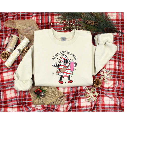 Boojee Out Here Lookin Like A Snack Shirt, Funny Christmas Sweatshirt, Trendy Christmas Gift, Christmas Tree Cake Shirt,.jpg