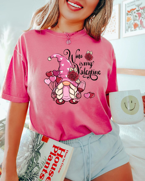 Wine is my valentine gnome shirt,  valentine shirt, valentines day shirt, couples sweaters, xoxo, gnome with hearts, Valentine Sweatshirt,.jpg