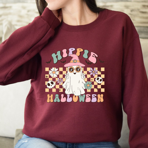 Hippie & Spooky Ghost Sweat Retro Halloween Design, Featuring Pumpkin.jpg