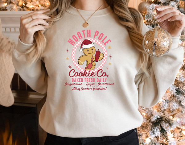 Christmas Gingerbread Cookie Sweatshirt, North Pole Gingerbread Sweater, Christmas Bakery Shirt, Christmas Gifts, Christmas Crewneck.jpg