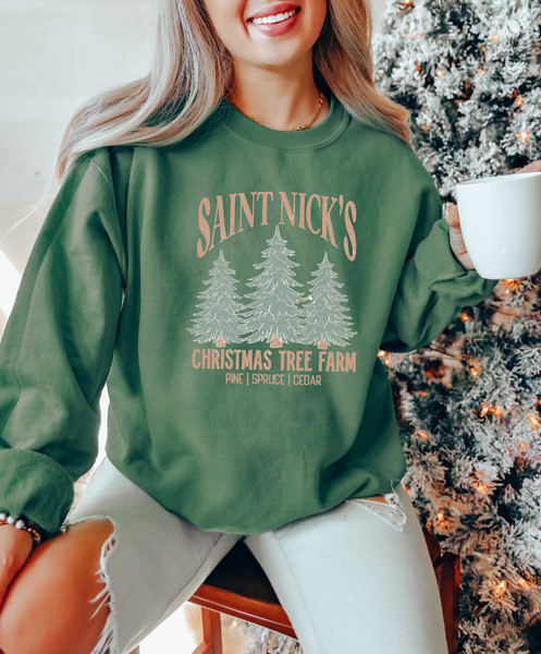 Saint Nicks Christmas Tree Farm Sweatshirt, Xmas Tree Farm Crewneck, Saint Nicholas Christmas Shirt, Holiday Season Sweater, Winter Clothes.jpg