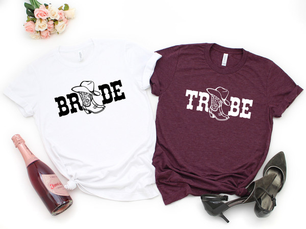 Bachelorette Party Shirts, Bride And Tribe T-Shirt, Bridal Party Shirt, Wedding Announcement Party, Bride Squad Gift, Bridal Proposal Gift.jpg