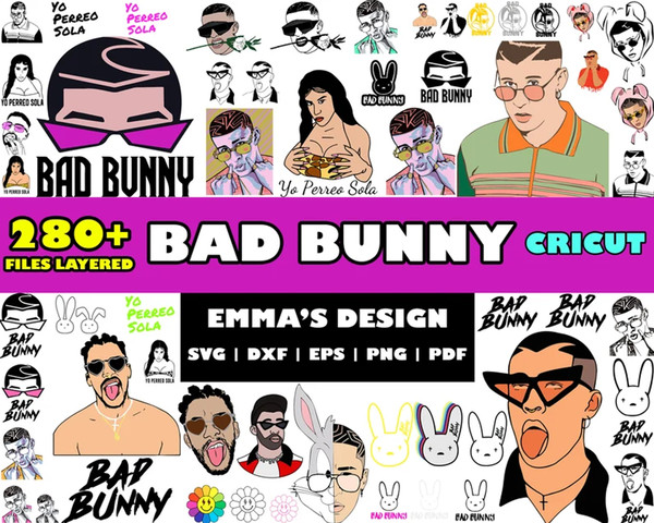 Bad Bunny Bundle Svg, Bad Bunny Clipart, Bad Bunny Svg, Png Dxf Eps Digital File.jpg