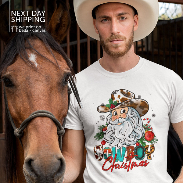 Cowboy Santa Claus Shirt Happy Holidays Sweatshirt Boho Western Hodie Merry Christmas Tee Retro Christmas Tank Top Cute Xmas MRV2239.jpg