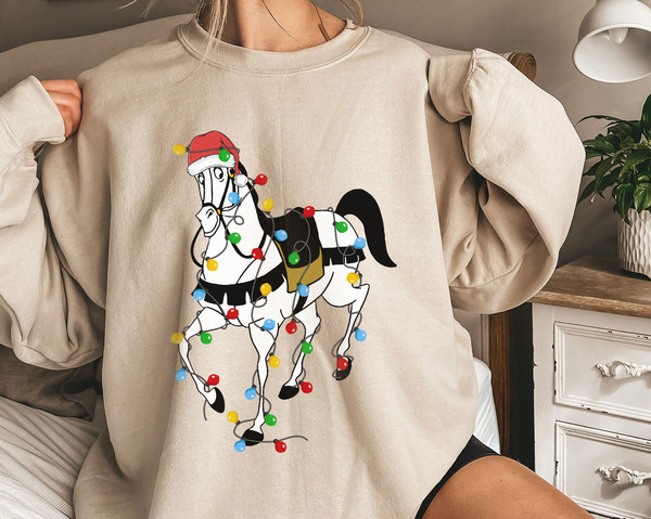 Sleeping Beauty Samson Wear Santa Hat With Christmas Light Disney Horse A Very Merry Shirt Family Matching Walt Disney World Shirt.jpg