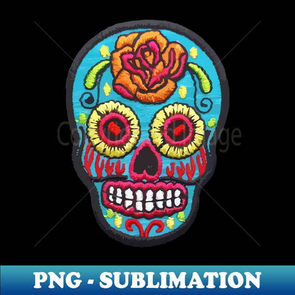 QM-21238_Sugar SKULL Blue mexican embroidery day of the dead flowers colorful calaverita 5609.jpg
