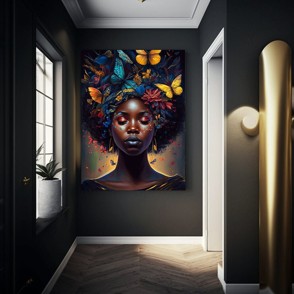 Black Woman With Afro Wall Decor Butterflies Black Art Print Abstract Art Digital Art Print Wall Art Poster1.jpg