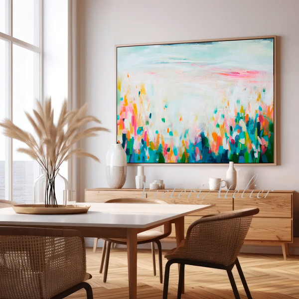 Modern abstract print , large wall art, Multicolor and colorful wall art, Joyful floral landscape abstract painting.jpg