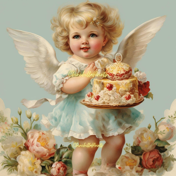 Shabby Chic Angel with Christmas sweets Christmas sweets for children from an Angel Vintage watercolor clipart Angel with - Set of 3.jpg