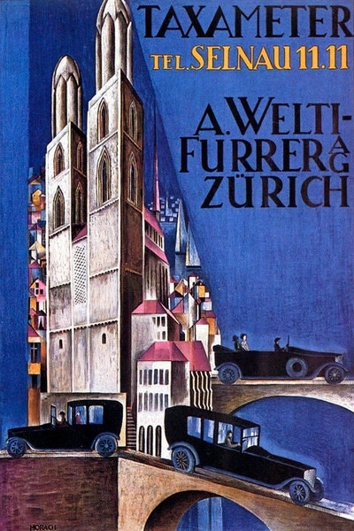 Car Zurich Switzerland Taxameter Taxi City Transportation Vintage Poster Repro.jpg