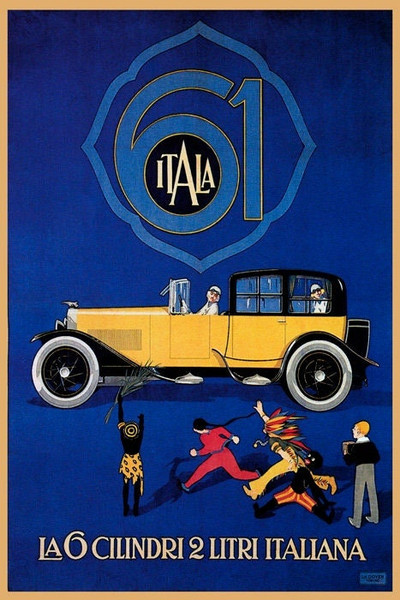 Itala 61 Car The 6-Cylinder 2 Litre Italian People Cheering Vintage Poster Repro.jpg