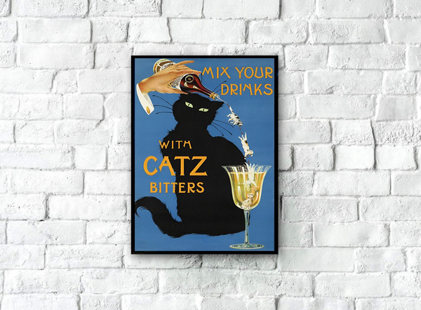 Vintage Catz Bitters, Vintage Beverage Poster, Vintage Liquor Ad, Alcohol Poster, Bar Wall Decor, Kitchen Wall Decor, Liquor Poster Print.jpg