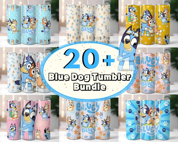 Bluey Dog Tumbler Wrap Bundle, 20oz Skinny Tumbler Wrap,20 oz Tumbler Sublimation wraps , Bluey tumblers, Instant Download.jpg