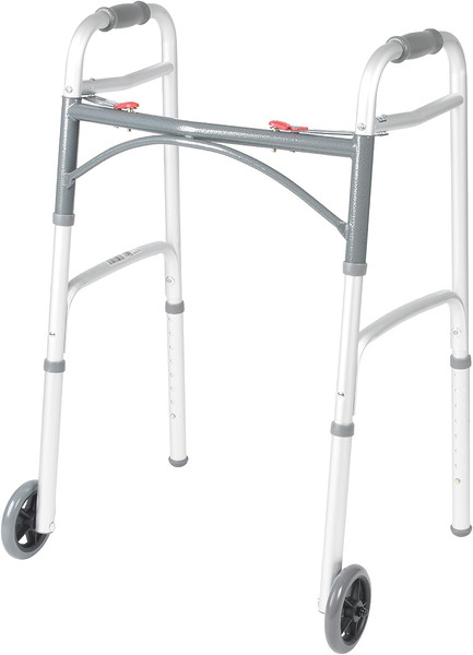 Drive Medical 10210-1 2-Button Folding Walker with Wheels, Rolling Walker, Front Wheel Walker, Lightweight Walkers for Seniors and Adults Weighing Up To 350 Pou