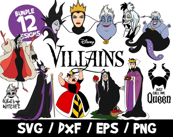 Disney Villains SVG Bundle Halloween Vector Maleficent Cruella De Vil Ursula Evil Queen What's Up Witches.jpg