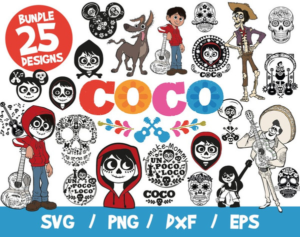 Coco SVG Bundle Vector Cricut T-Shirt Halloween Cut File Layered Miguel Candy Skull Disney.jpg