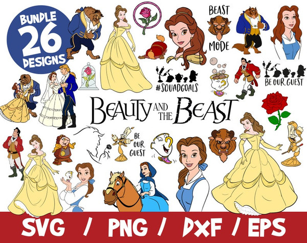 Beauty and The Beast Bundle SVG  Vector Belle Cricut Cut File Layered Wall Decal.jpg