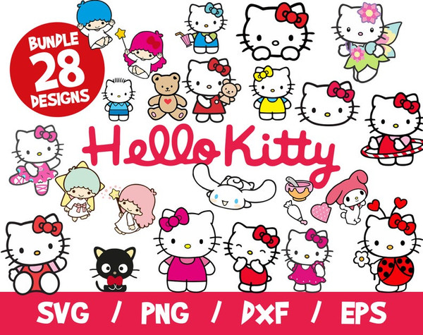 Hello Kitty 100 Character Svg Cricut Silhouette Cut File Clipart Dxf Instant Download Birthday.jpg