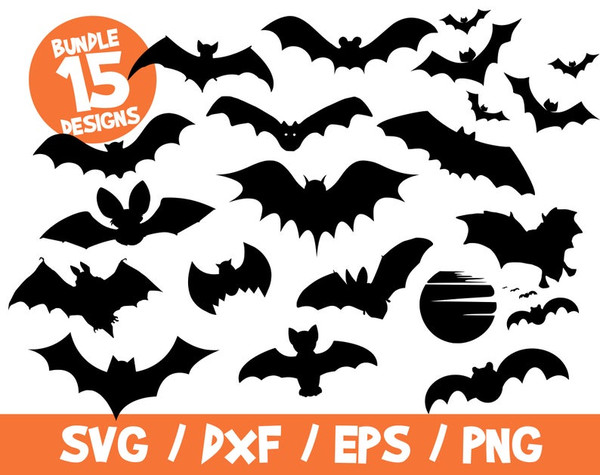 Bats SVG Bundle Halloween Decor Vector Clipart Vectors Dxf Cut File Cricut Silhouette.jpg