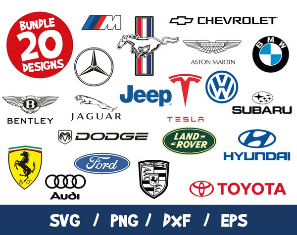 Cars Brands Logo Bundle SVG Cricut Silhouette Cut File Tesla Vector Jeep Ferrari ClipArt Dodge BMW Audi.jpg