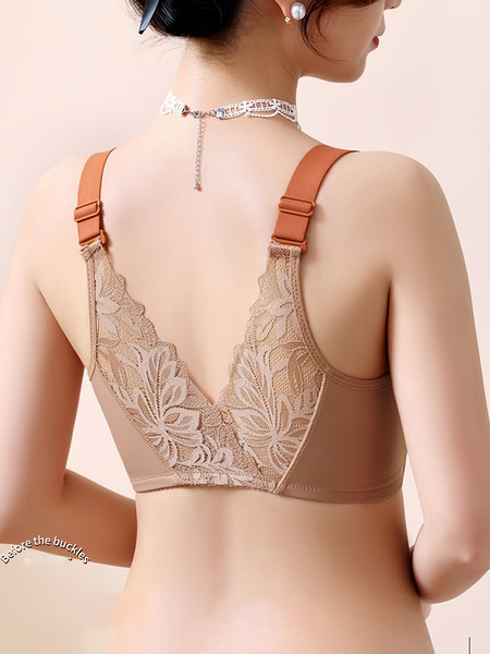 Contrast Lace Wireless Bra - Comfy & Breathable Front Buckle - Inspire  Uplift