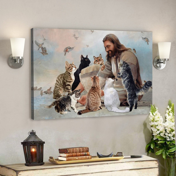 Jesus God Landscape Canvas Prints - God Wall Art - God Surrounded By Cats.jpg