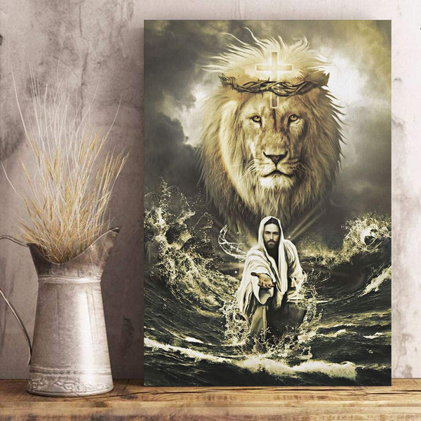 Jesus reaching in the water, Jesus lion wall art canvas1.jpg