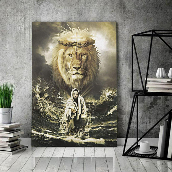 Jesus reaching in the water, Jesus lion wall art canvas2.jpg