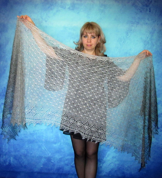 Hand knit gray scarf, Handmade Russian Orenburg shawl, Goat wool cover up, Lace pashmina, Downy kerchief, Stole, Tippet, Warm wrap, Cape, Gift for a lady.JPG