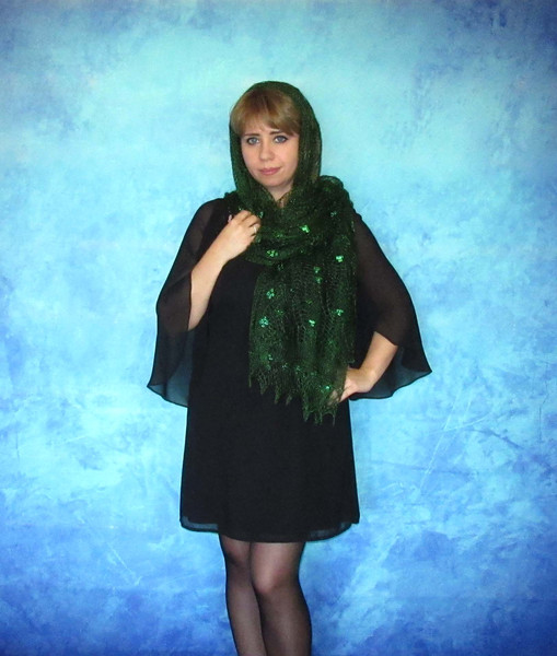 long green embroidered scarf for a woman, lace russian shawl, wool wrap, Bright wedding stole, gift for a woman.JPG