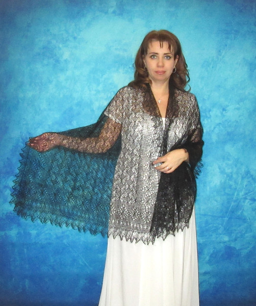 Hand knit black downy scarf, Handmade Russian Orenburg shawl, Goat wool cover up, Lace pashmina, Kerchief, Stole, Tippet, Warm wrap, Mourning cape, Gift for mot