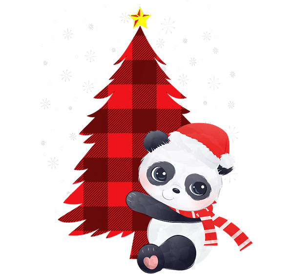 Panda Christmas Santa Hat Tree Plaid Family Matching Outfits T-Shirt.png