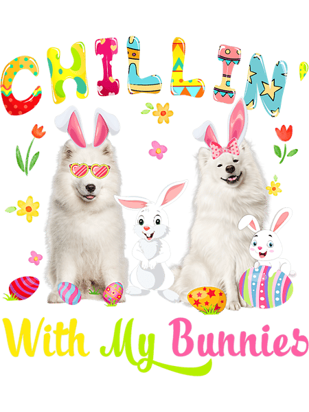 Dog Samoyed Chillin With My Bunnies Cute Bunny Samoyed Dogs Bunnies.png