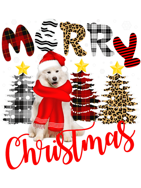 Dog Samoyed Merry Christmas Tree Leopard Plaid Printed.png