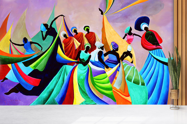 African Dancers Mural, Colorful Wall Art, African Woman Wall Poster, Printable Wall Art, African Wall Decals, Wallpaper Mural Art,.jpg