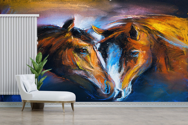 Animal Wall Print, Self Adhesive Paper, Abstract Horse Wall Poster, Modern Wallpaper, Decor For Wall, Two Horses Painting Wall Paper,.jpg