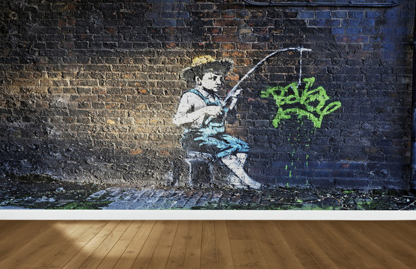 Banksy Fishing Boy Paper Art, Banksy Boy Wall Mural, 3D Wall