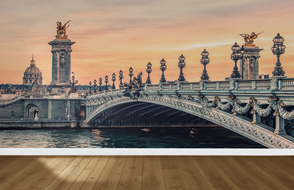 Alexandre III Bridge Wall Decals, Sunset In Paris Wall Art, Bridge View Wallpaper, Paris Landscape Wallpaper, Gift For Him, Custom Wall Art,.jpg