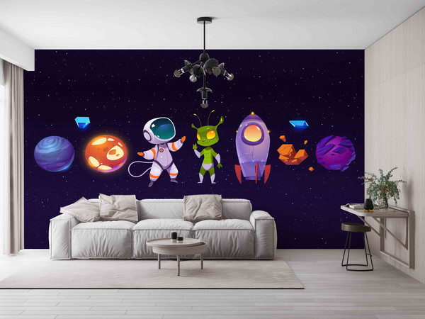 Astronaut Wallpaper, Galaxy Wall Decor, Planet Wall Decals, Wallpaper Border, Paper Wall Art, Kids Room Mural, Room Wall Decor, 3D Wall Art,.jpg