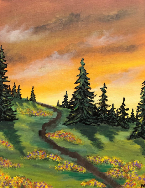 Sunrise Trail original 11” x 14” acrylic landscape painting on a canvas panel.jpg