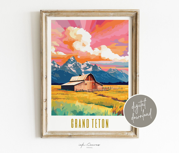 Grand Teton National Park Poster  Digital Download  Tetons Wall Art Maximalist Art Print Landscape Printable Art Teton Mountain Range Art.jpg