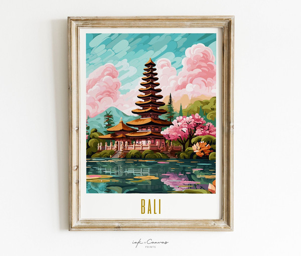 Bali Travel Print  Bali Artwork Indonesian Temple Retro Bali Travel Poster Maximalist Art Print Vibrant Colorful Wall Art  Unframed Poster.jpg