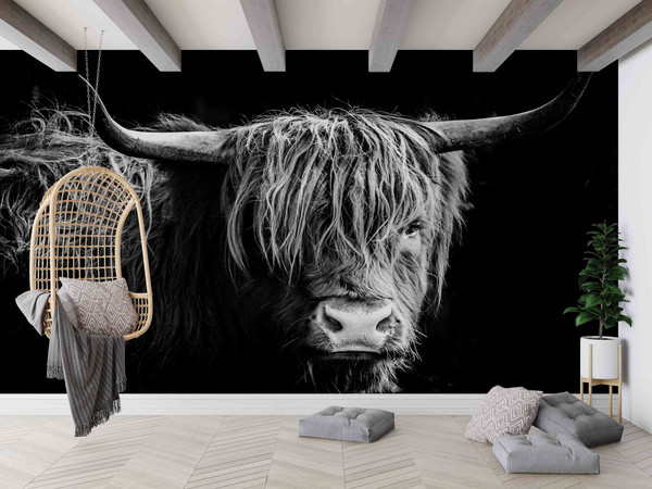 Cow Wallpaper, Animal Wall Poster, Scottish Highland Cattle Wall Decals, Bull Wall Decals, 3D Origami, Cattle Wallpaper, Wall Covering,.jpg