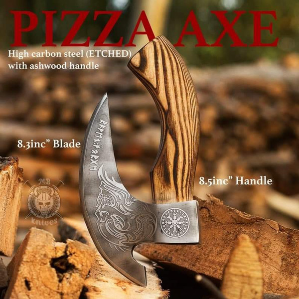 The Original custom hand forged pizza Axe , Viking pizza cutter axe , Viking Bearded Camping Axe, Best Birthday Gift