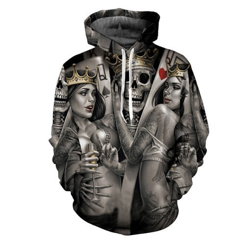 King And Queen Skull Hoodie 3D, Personalized All Over Print Hoodie 3D