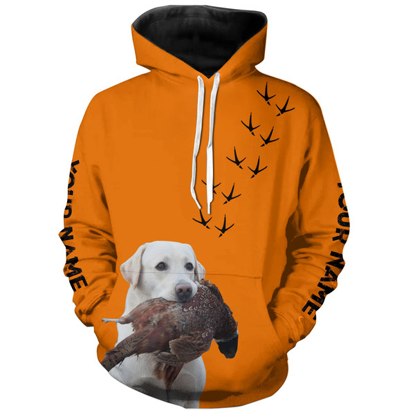 White Labs Dog Pheasant Hunting Blaze Orange Hoodie 3D, Personalized All Over Print Hoodie 3D